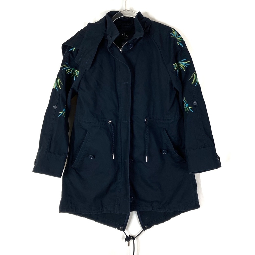 Armani Exchange | Navy Embroidered Hooded Zip Button Jacket XS